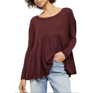 FREE PEOPLE Babydoll Tunic Forever Your Girl Soft Knit Oversized Burgundy NWT